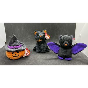 Ty Halloweenie Beanies Collection, Scream, Frights, and Scarem W/ Tag Protectors
